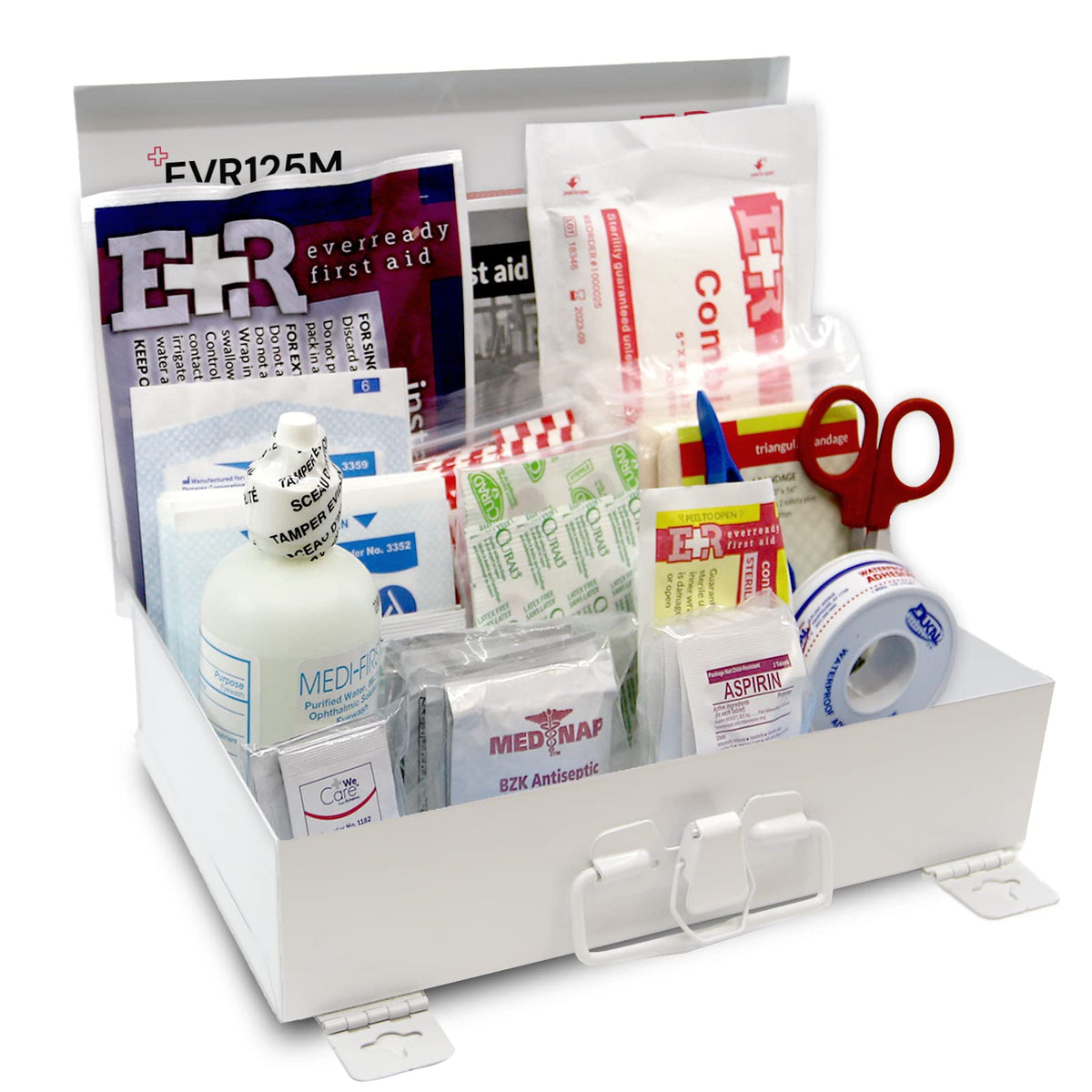 Ever Ready First Aid kit metal case closed for fast, reliable access.