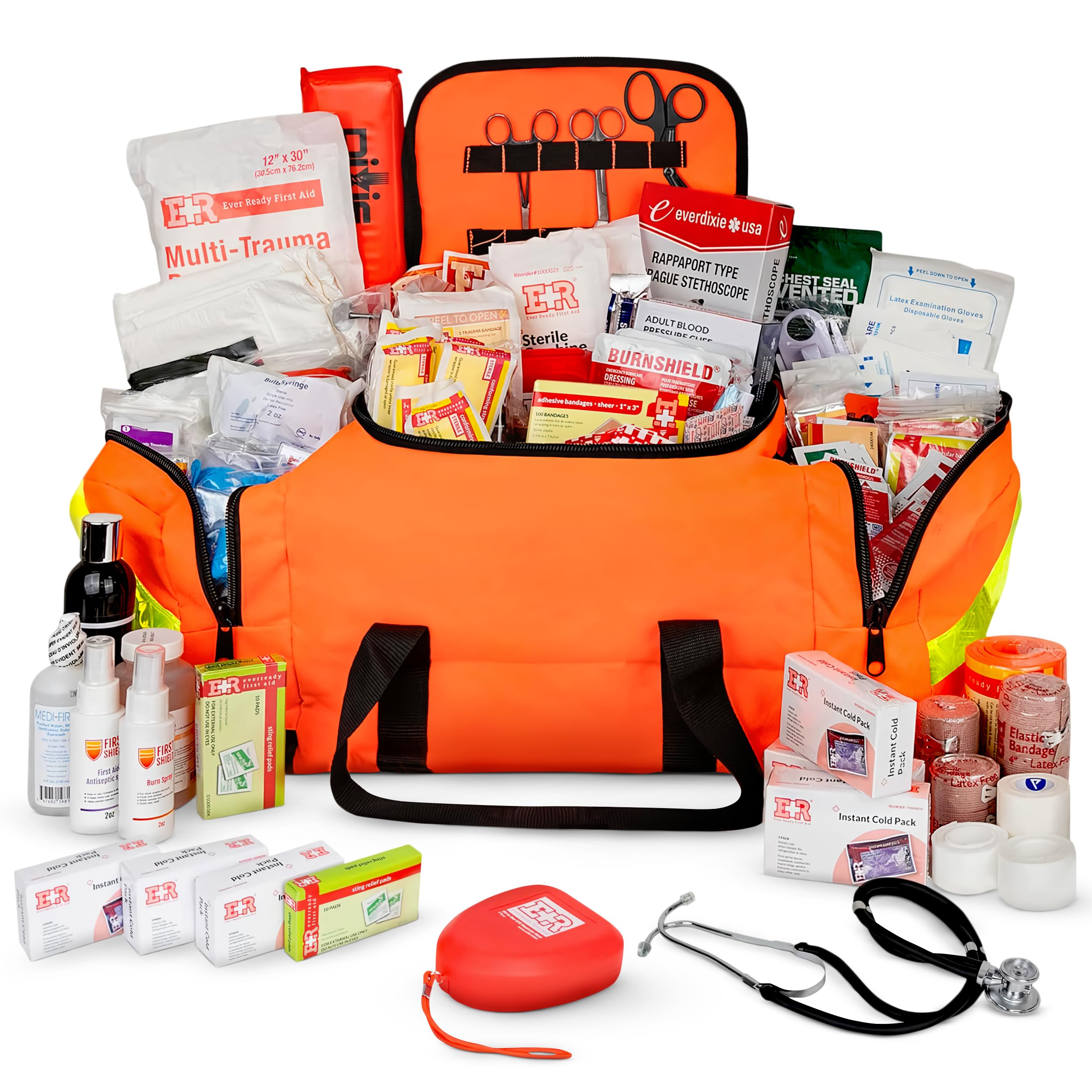 Ever Ready First Aid Large EMT Trauma Bag front view with orange color for quick identification.