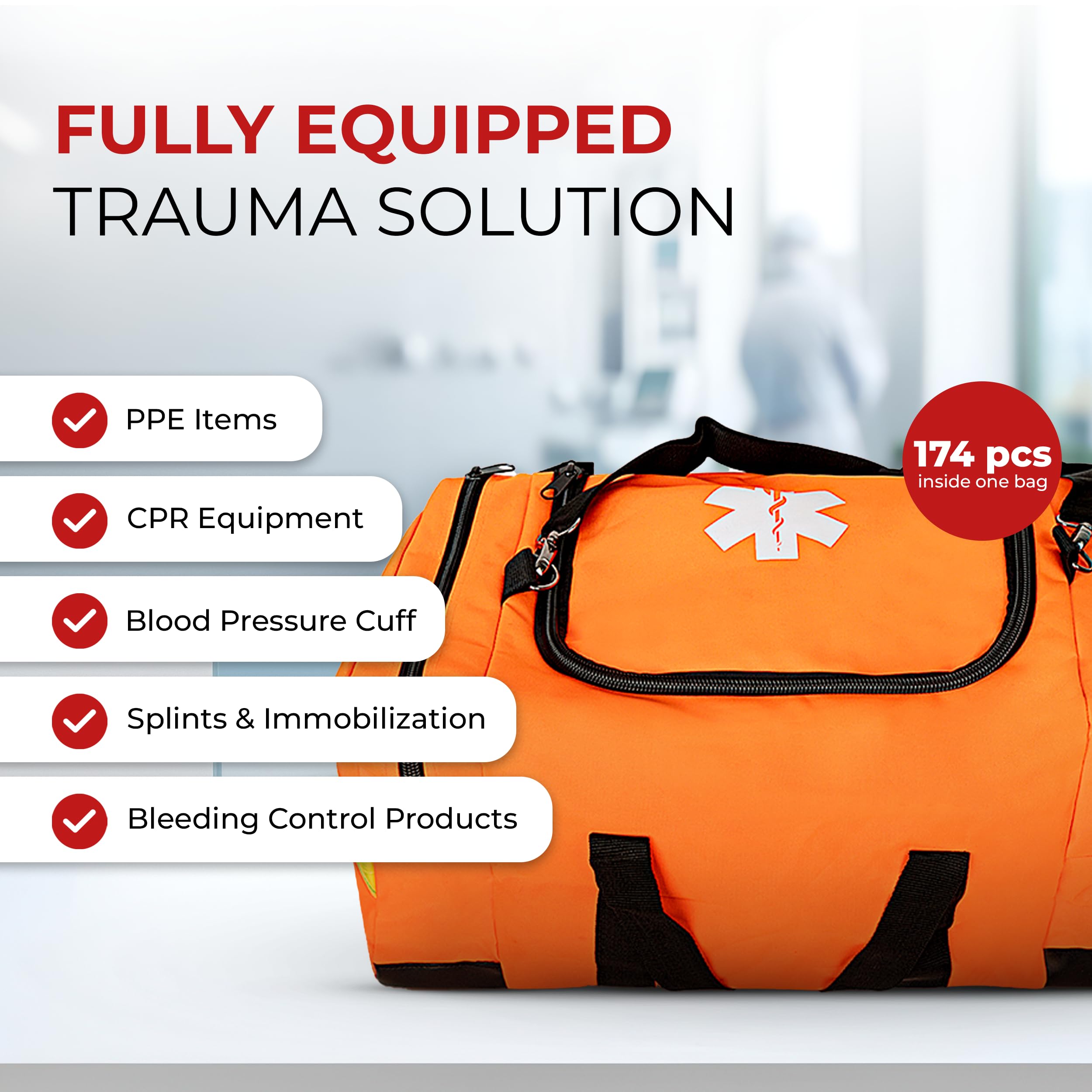 Ever Ready First Aid Large EMT Trauma Bag orange color signals urgency in emergencies.