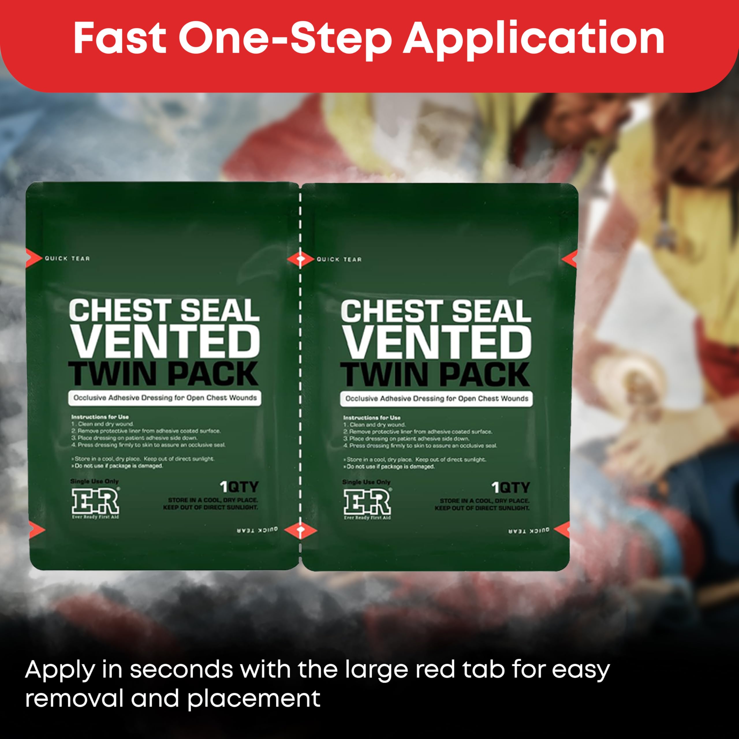Ever Ready First Aid chest seal in Quick Tear foil pouch for fast access