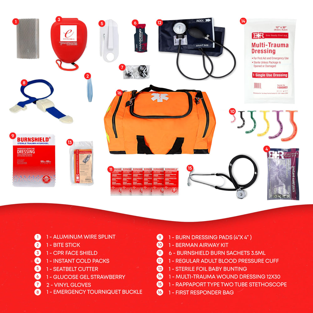 Ever Ready First Aid trauma kit bag tools area with stethoscope and cuff