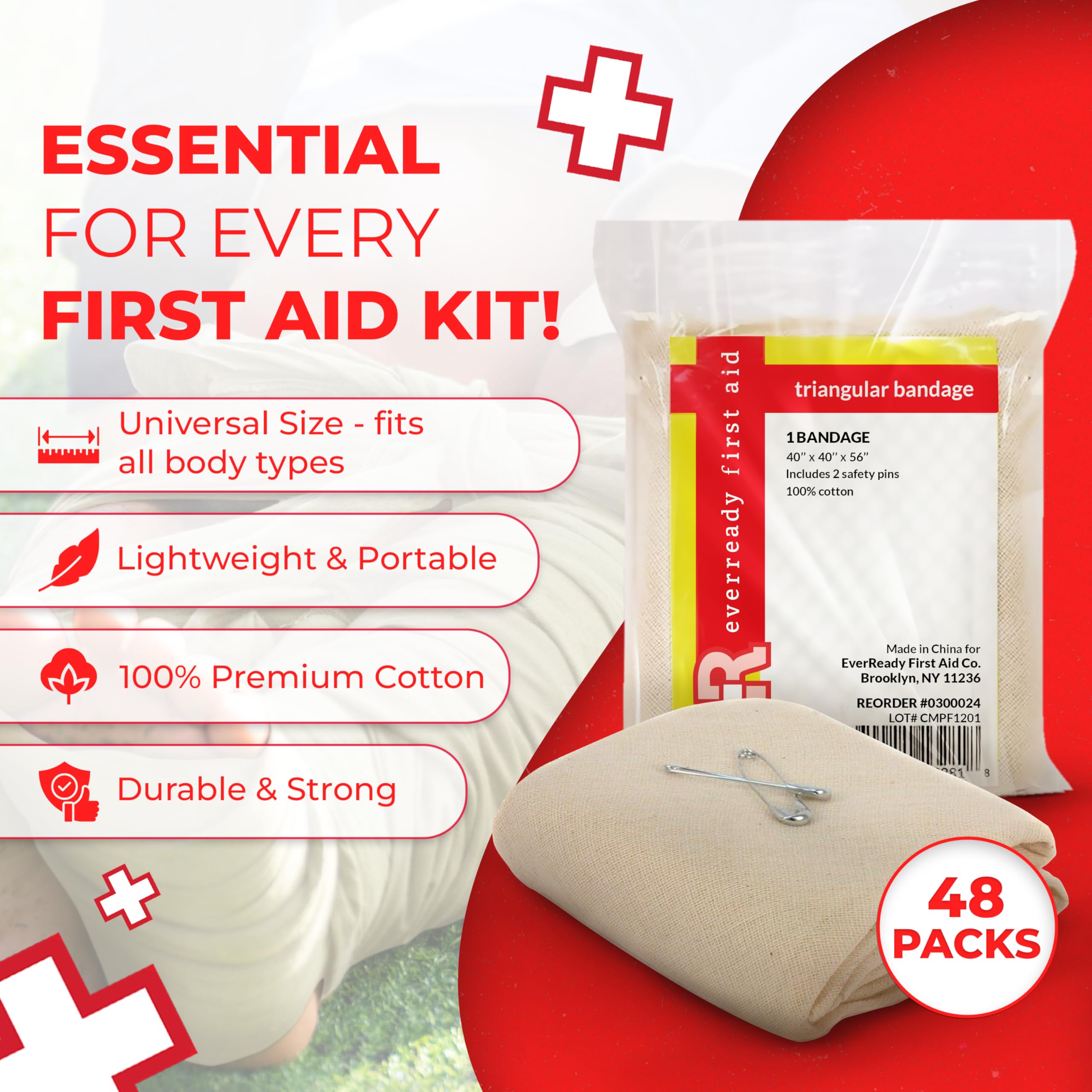 Ever Ready First Aid 48-pack bandages, individually wrapped for hygiene and quick use.
