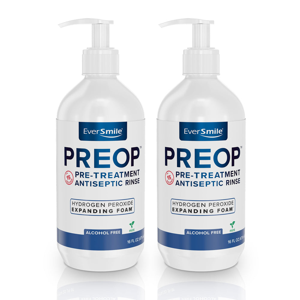 EverSmile PreOp Foaming Rinse demonstrates deep cleaning in 15 seconds for fresher breath.
