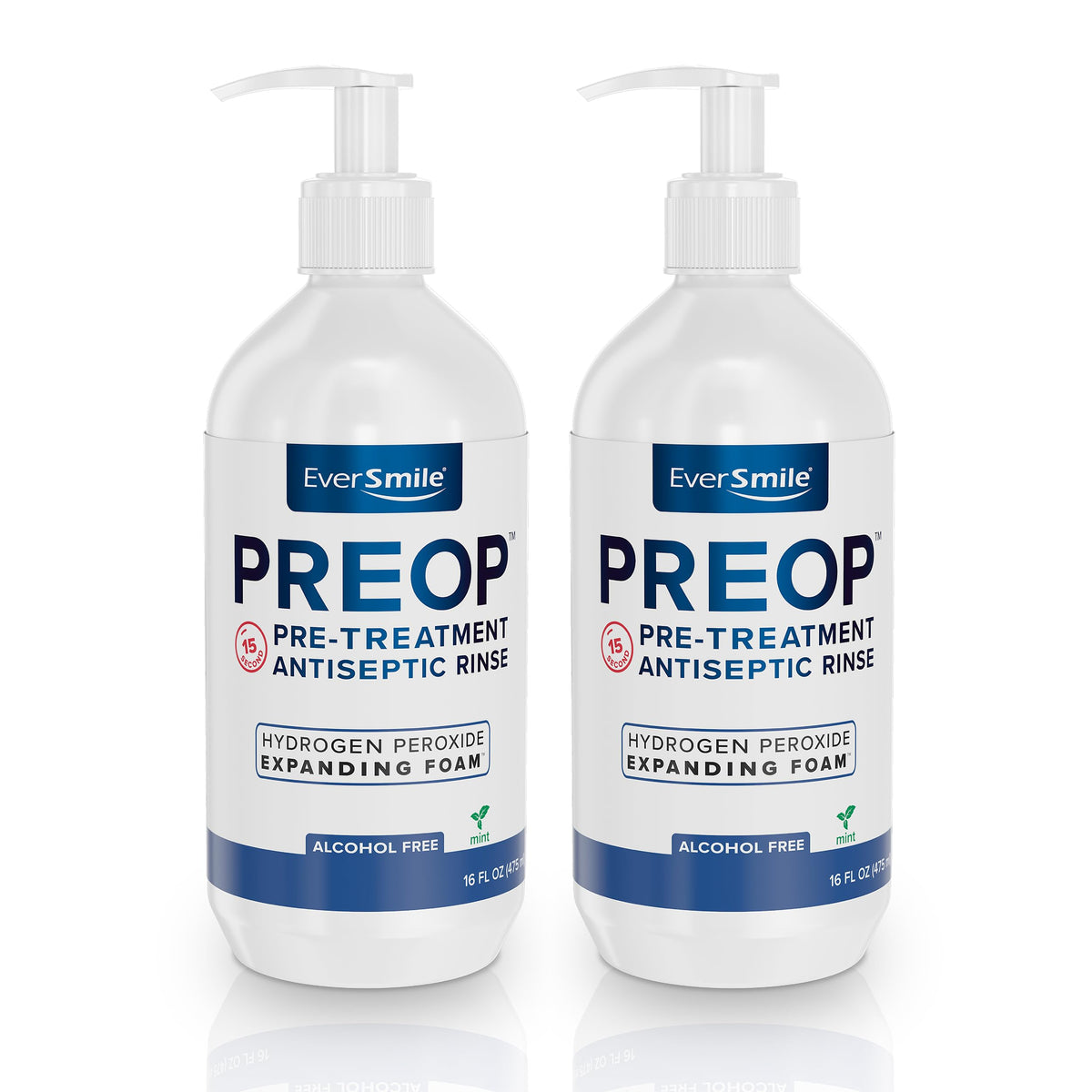 EverSmile PreOp Foaming Rinse demonstrates deep cleaning in 15 seconds for fresher breath.