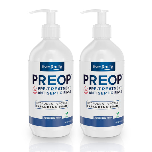 EverSmile PreOp Foaming Rinse demonstrates deep cleaning in 15 seconds for fresher breath.