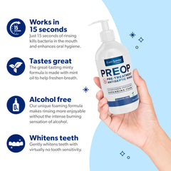 EverSmile PreOp Foaming Rinse shows minty foam and targeted cleaning with the pump.