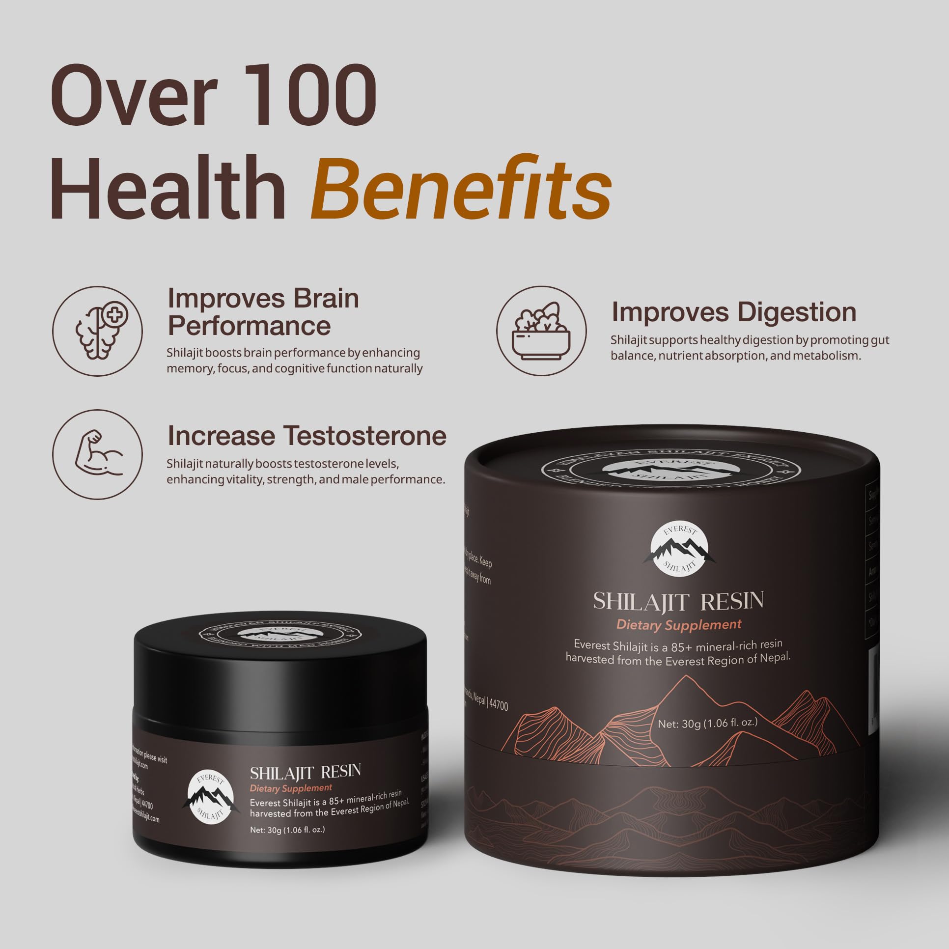 Everest Shilajit Resin copper spoon beside jar for traditional preparation