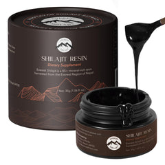 Everest Shilajit Resin jar close-up showing rich texture for daily vitality