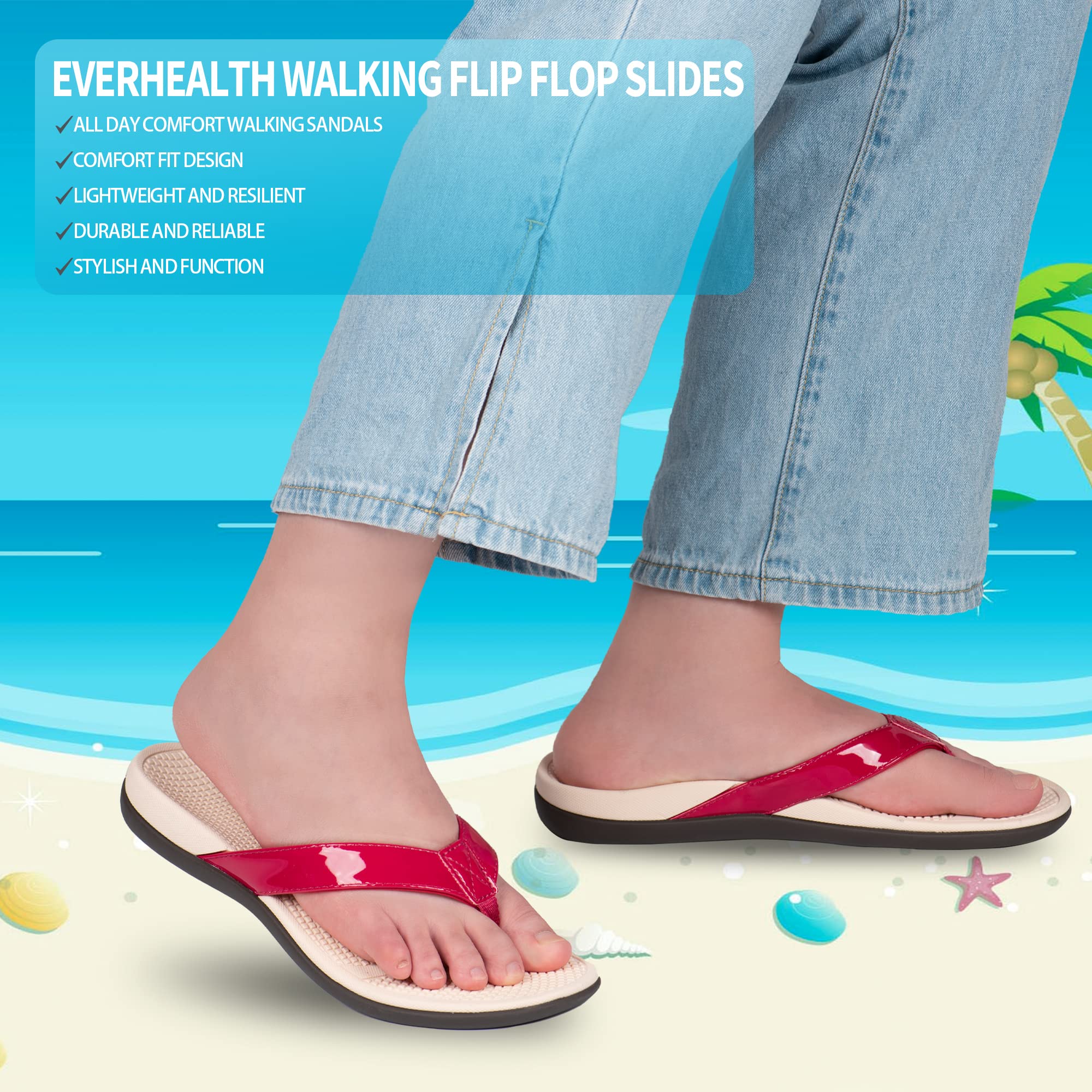 Everhealth beach-ready sandals offering supportive comfort during travel and outdoor activities