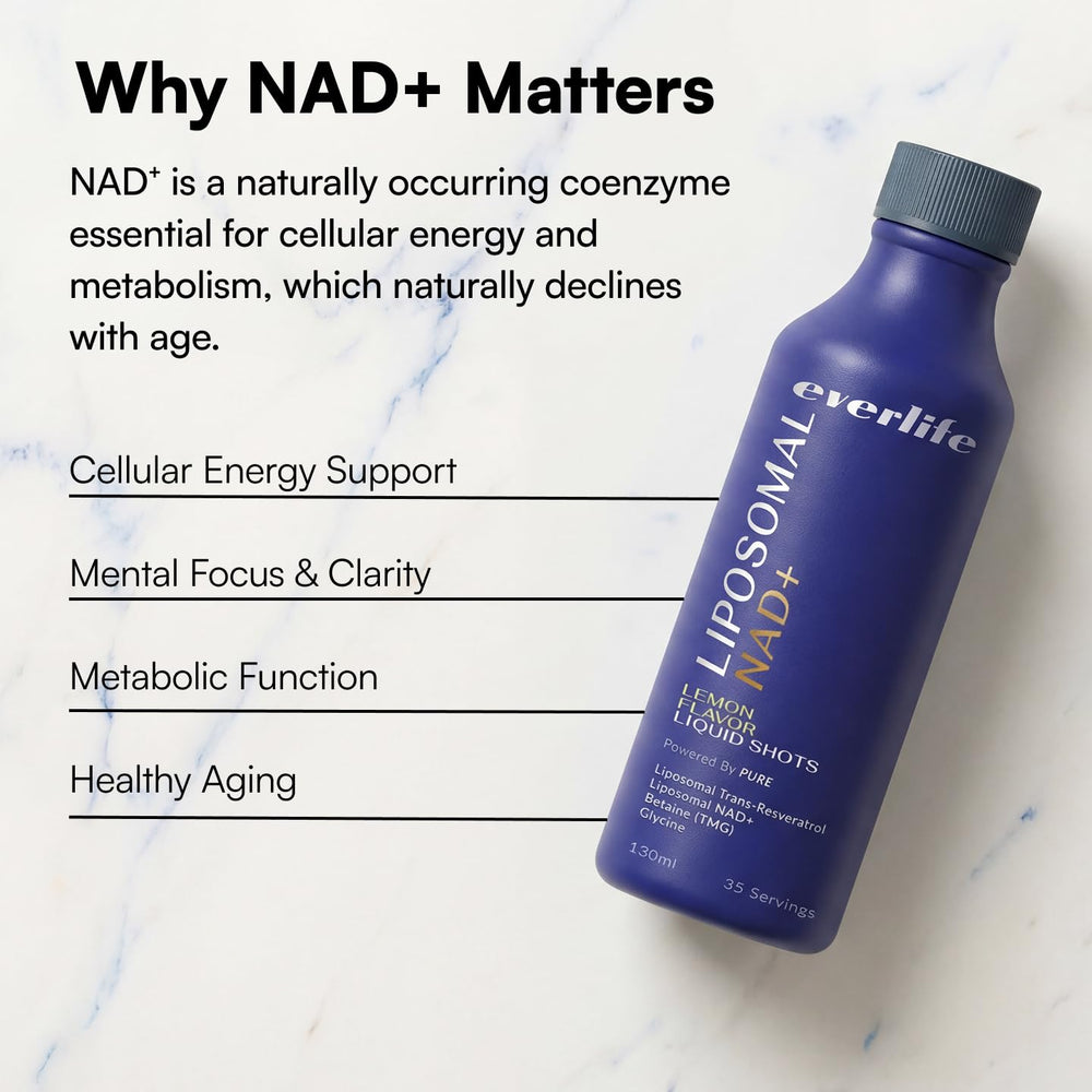 Everlife energy-boost liquid in a glass suggests daily performance support.