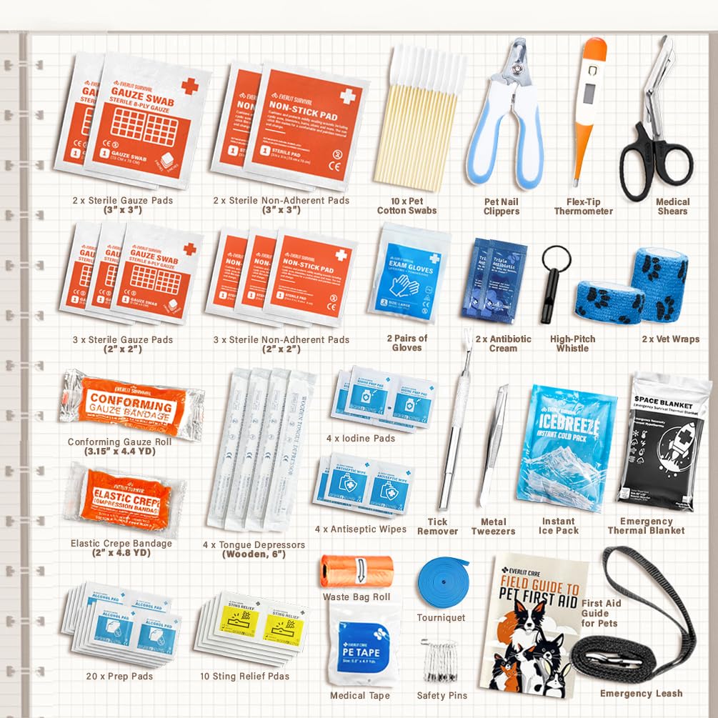 EVERLIT Care Pet Medic First Aid Kit compartment layout shows organized sections for fast response