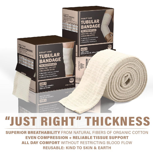 Close-up of the elasticated tubular bandage showing uniform compression across the fabric
