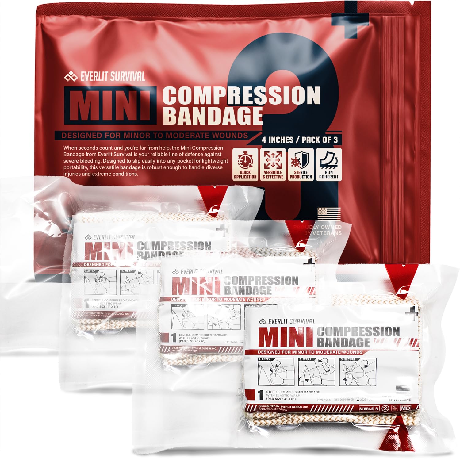 Everlit Mini Emergency Bandage in sterile vacuum packaging for quick bleeding control.