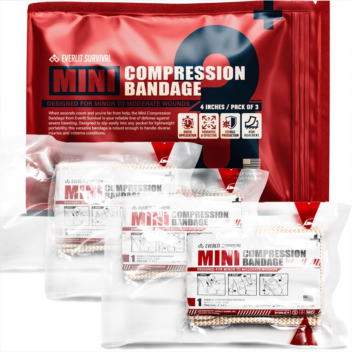 Everlit Mini Emergency Bandage in sterile vacuum packaging for quick bleeding control.