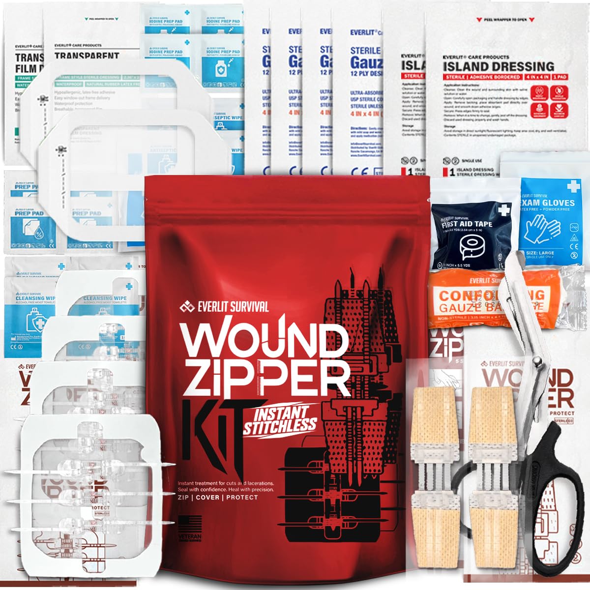 EVERLIT Wound Closure Kit with Zip-Stitch for fast, secure emergency closure.