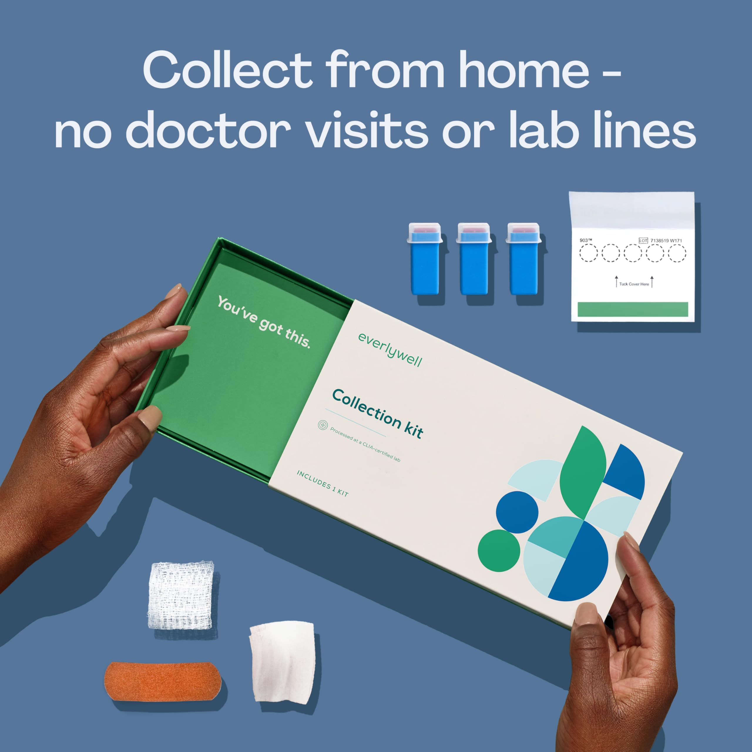 Everlywell blood sample collection step with lancet and tube
