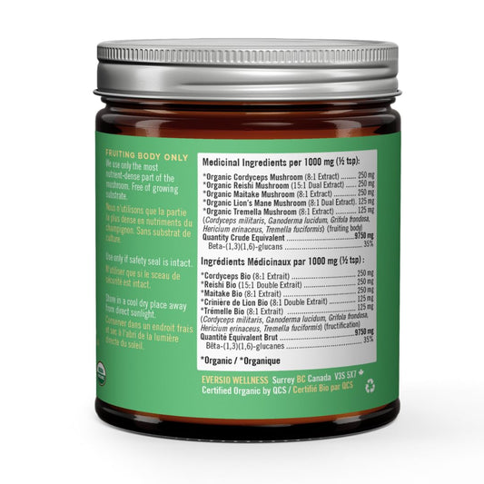 Eversio Wellness cordyceps-fruiting body extract close-up, promoting steady energy as part of a daily ritual.