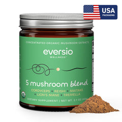 Eversio Wellness reishi-fruiting body extract image highlights calm balance and stress-resilience support.