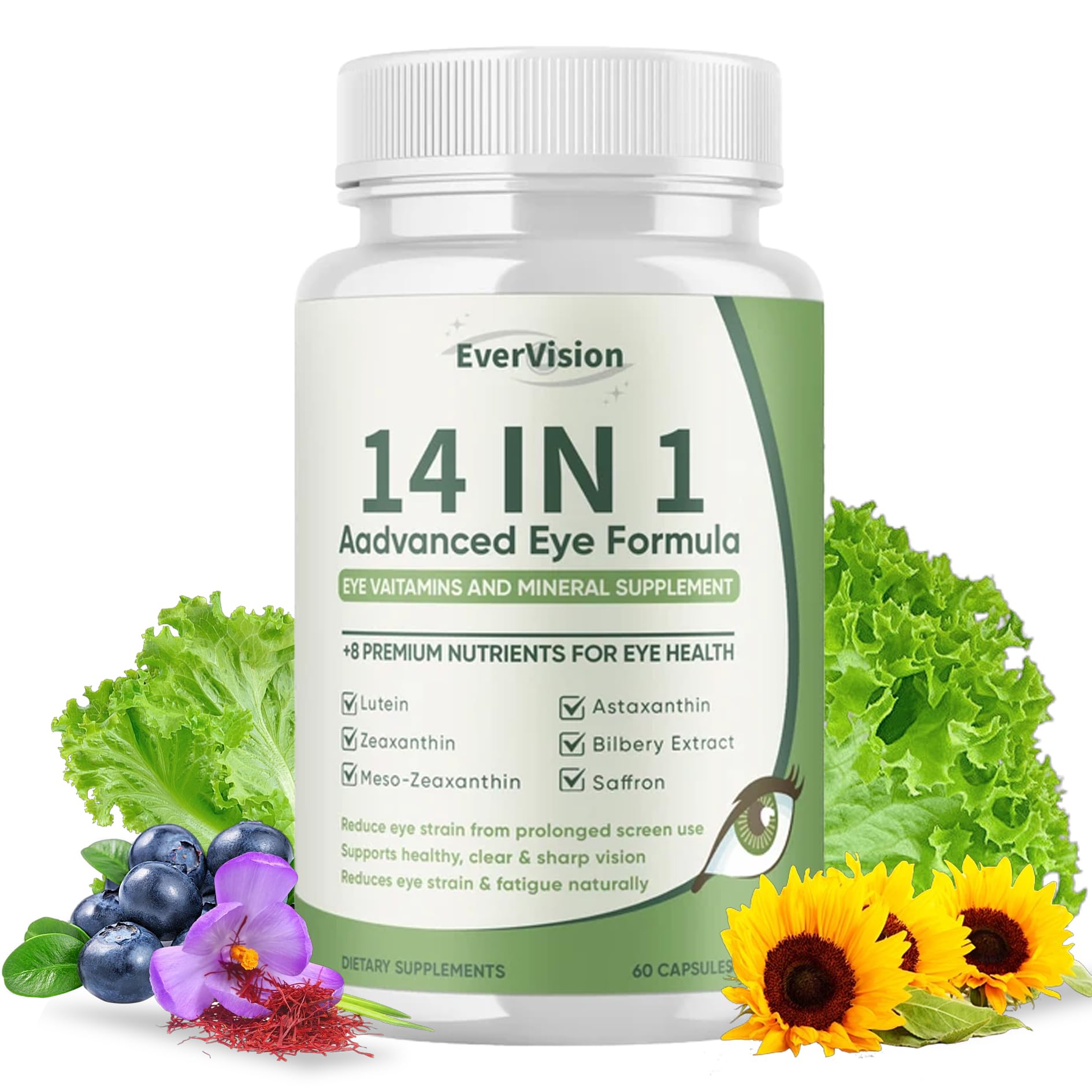 EverVision 14-in-1 eye formula bottle close-up for daily eye comfort.