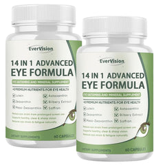 Evervision 14-in-1 eye formula bottle front with capsules for daily visual support.