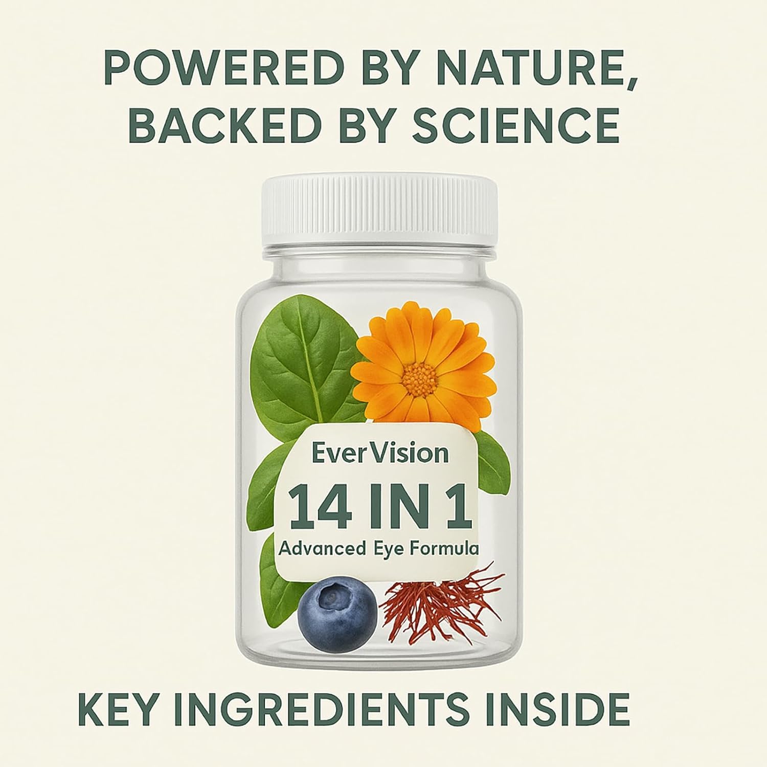 Evervision zinc and vitamin E components support antioxidant-rich vision care.