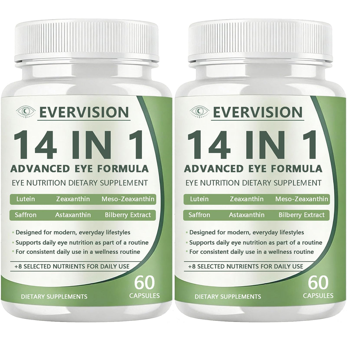 Evervision14 bottle-front shows 14-in-1 eye formula for daily support.
