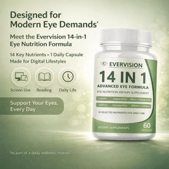 Evervision14 capsules on white background for easy daily intake.