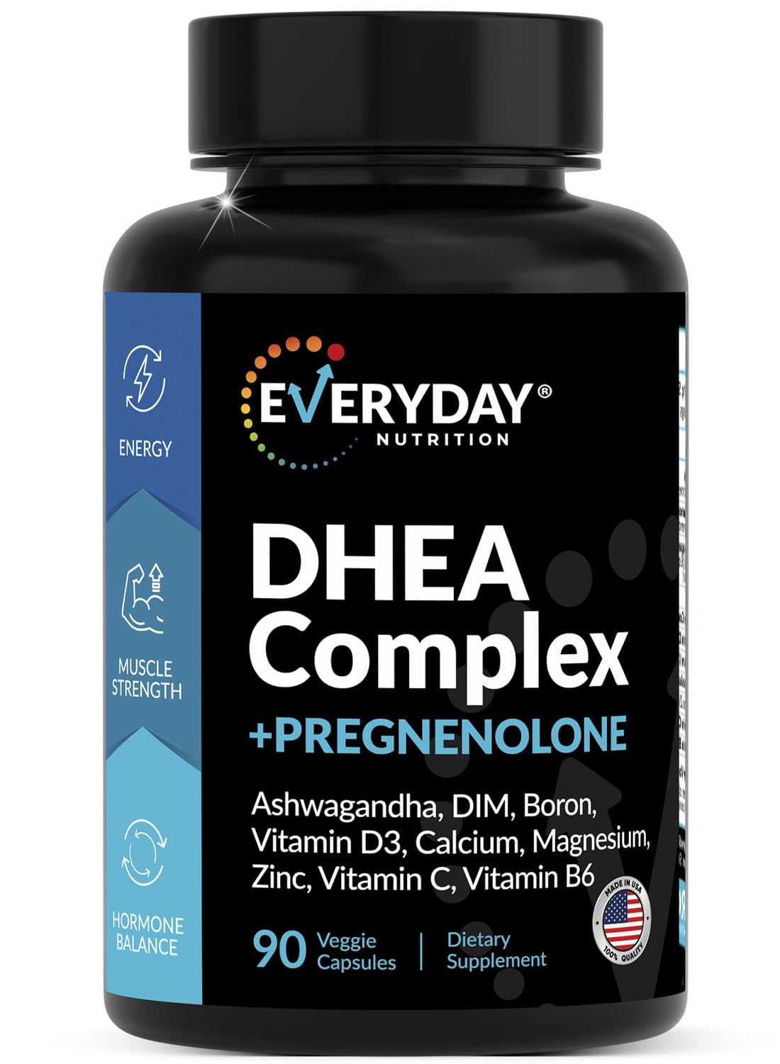 EVERYDAY NUTRITION DHEA micronized bottle pour supports daily vitality.