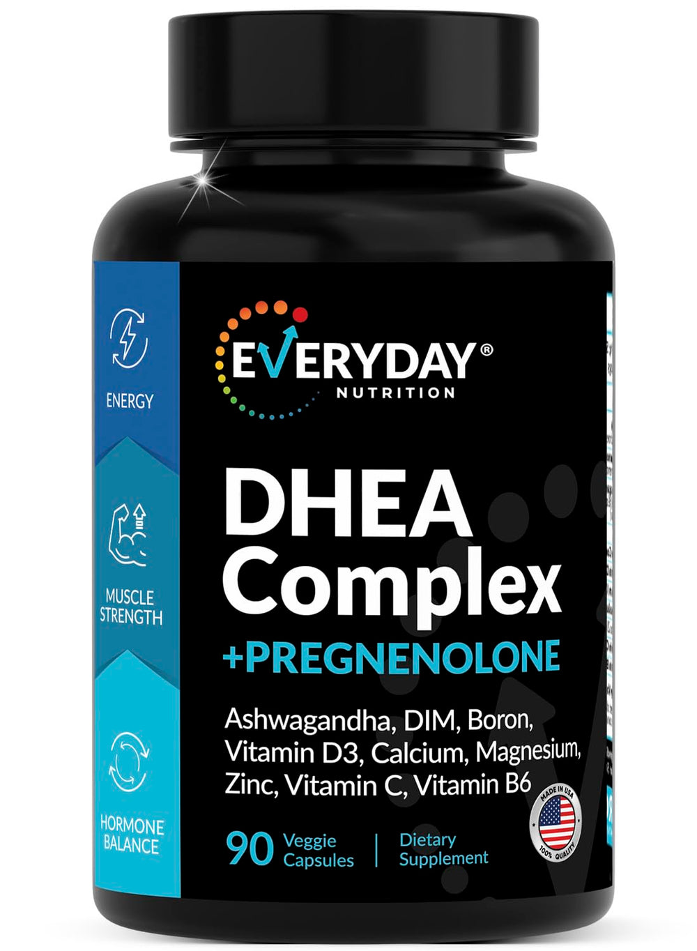 EVERYDAY NUTRITION DHEA micronized bottle pour supports daily vitality.