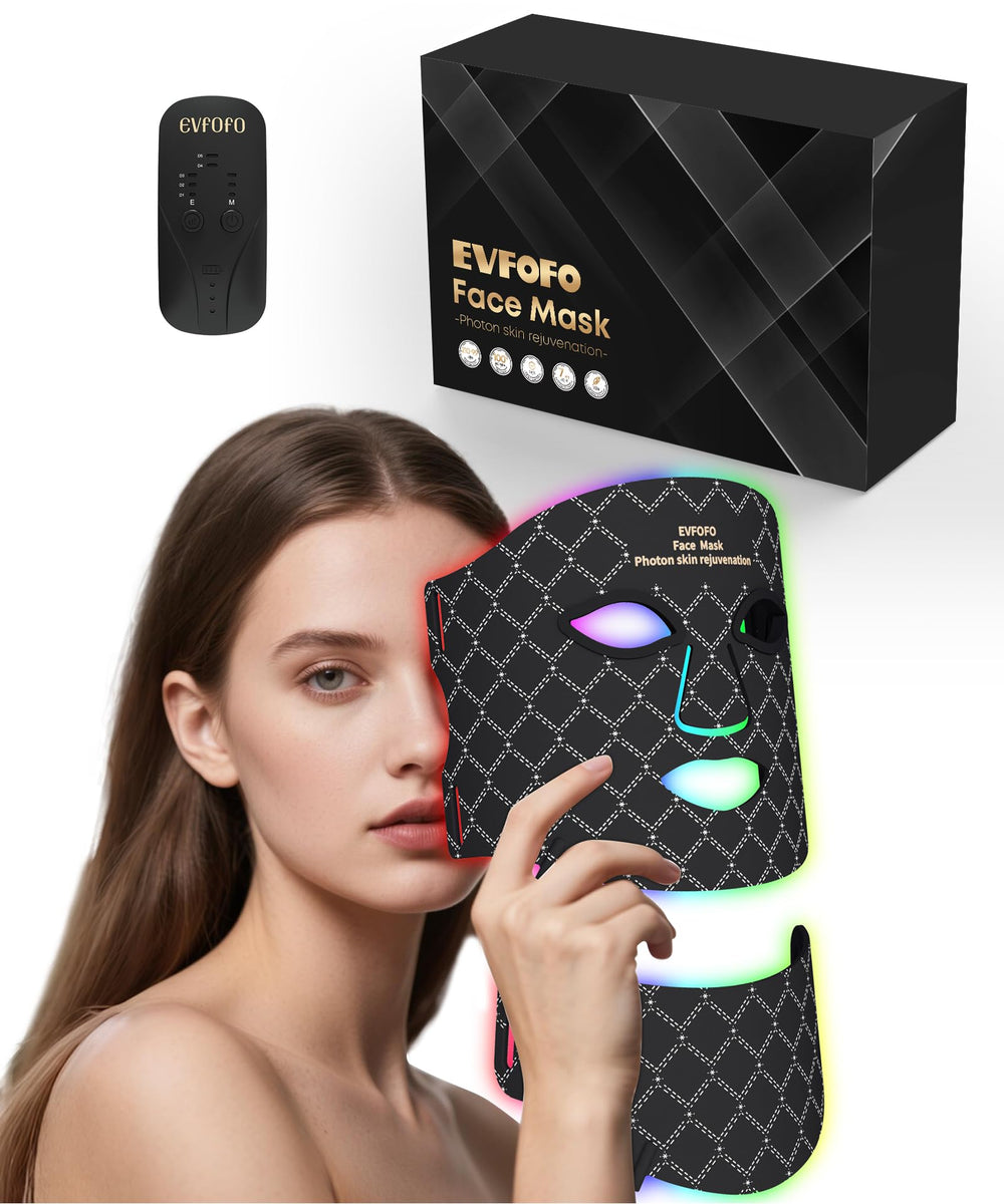 EVFOFO red light therapy mask delivers full-face and neck coverage for comprehensive care.