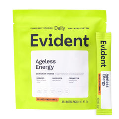 EVIDENT WELLNESS Ageless Energy stick-pack for on-the-go vitality.