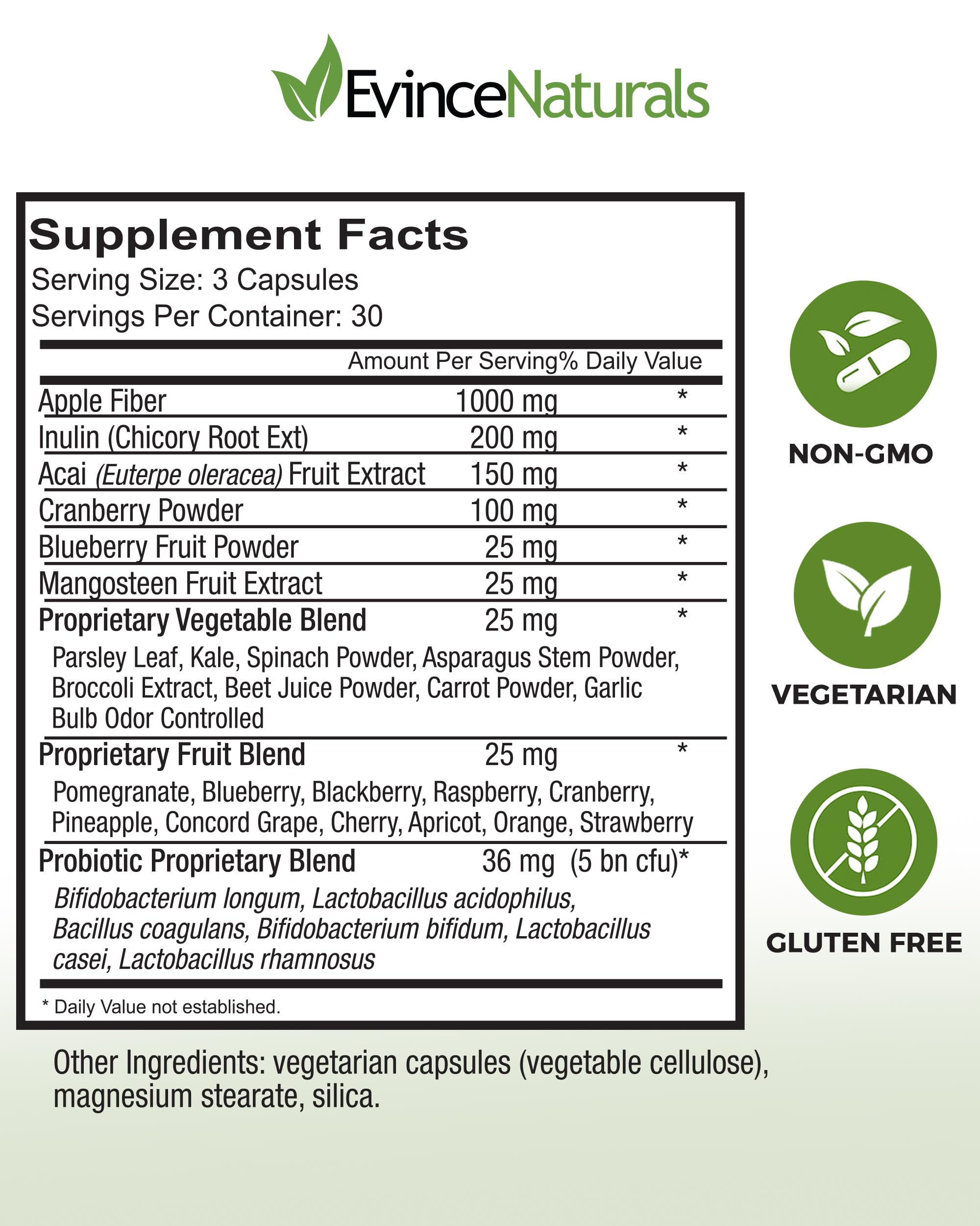 Label close-up of EvinceNaturals probiotic highlighting 5 billion CFU