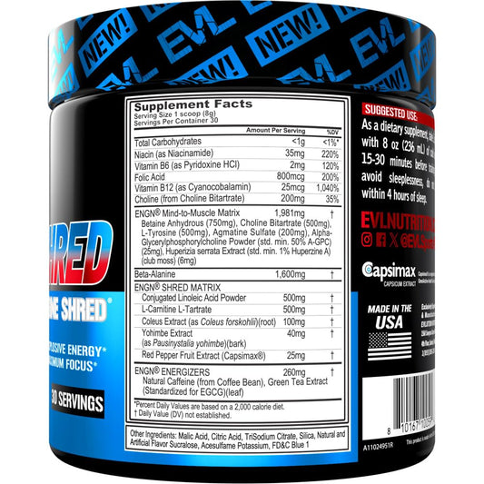 ENGN Shred scoop close-up shows precise dosing for workouts.