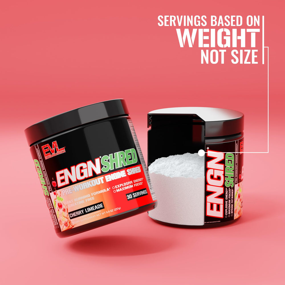 EVL ENGN Shred ingredients scene showing beta alanine and green tea extracts for energy.