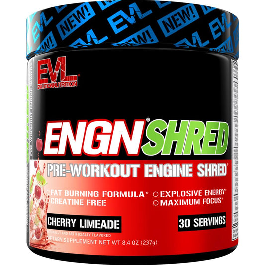 EVL Ultimate Pre Workout powder tin front in Cherry Limeade for sustained energy before workouts.