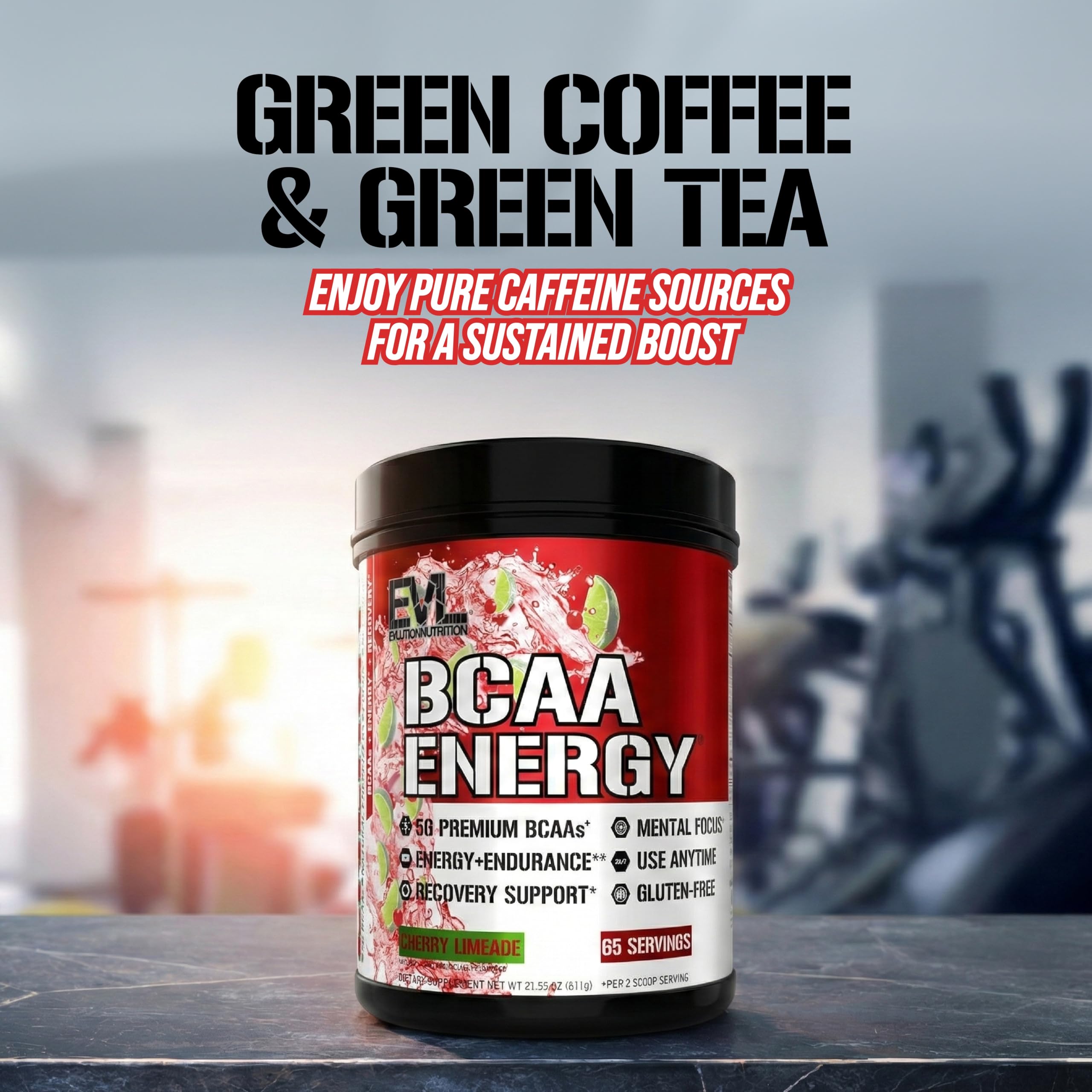 EVL BCAAs Cherry Limeade tub closeup showing flavor and texture.