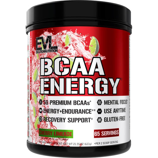 EVL BCAAs energy powder can ready for pre-workout energy and hydration.