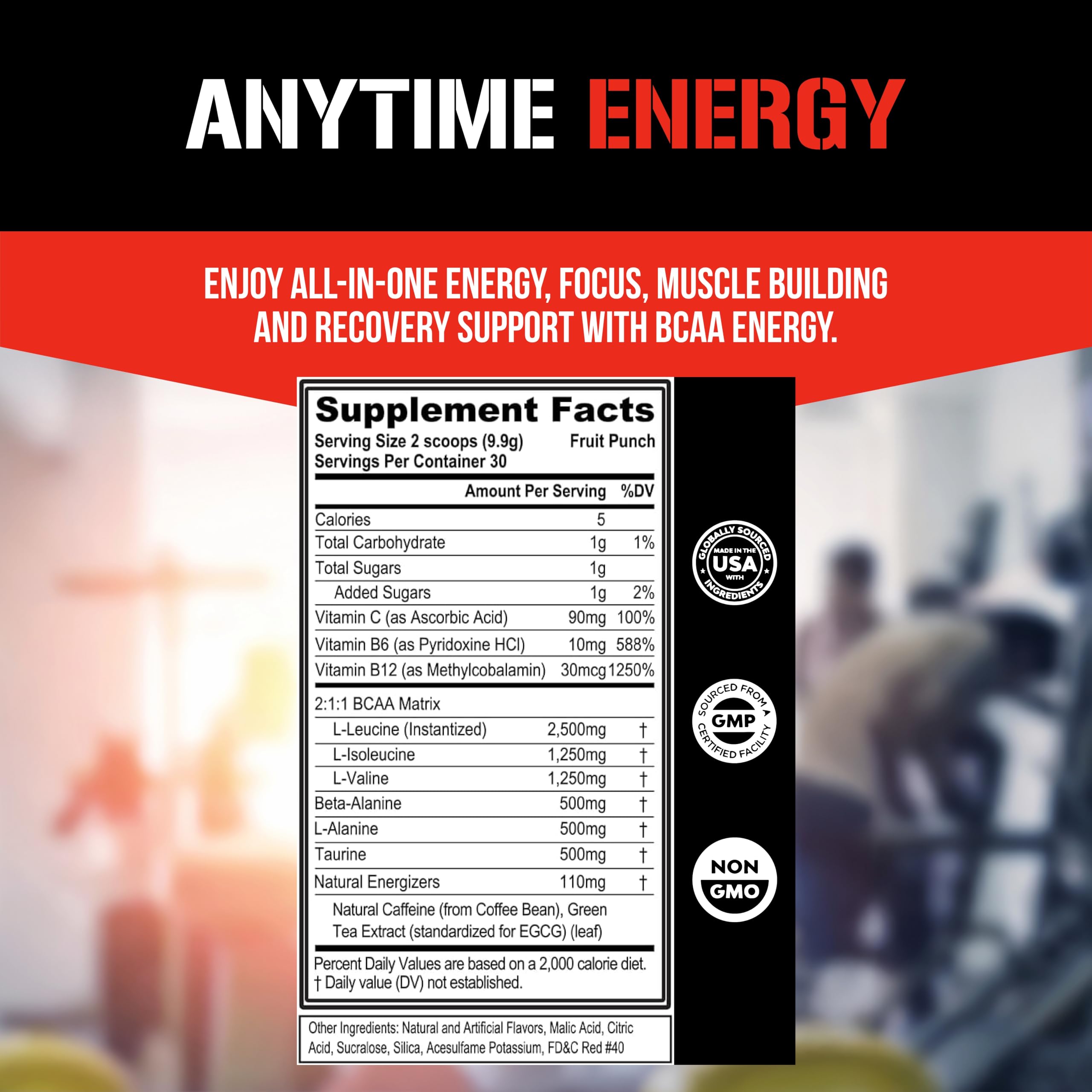 EVL BCAAs Energy powder Fruit Punch jar emphasizes flavor and convenience