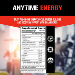 EVL BCAAs Energy powder Fruit Punch jar emphasizes flavor and convenience