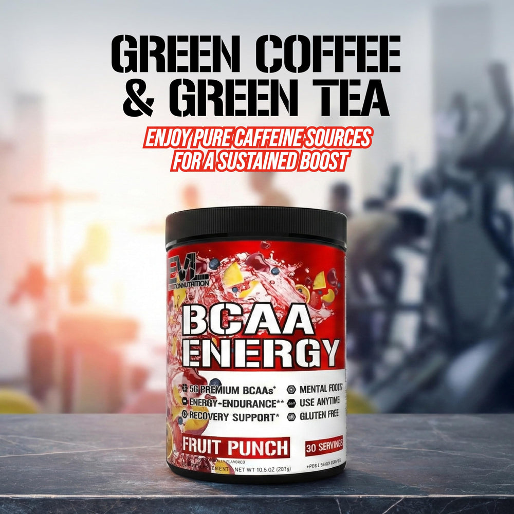 EVL BCAAs Energy powder scoop illustrates precise serving for consistency