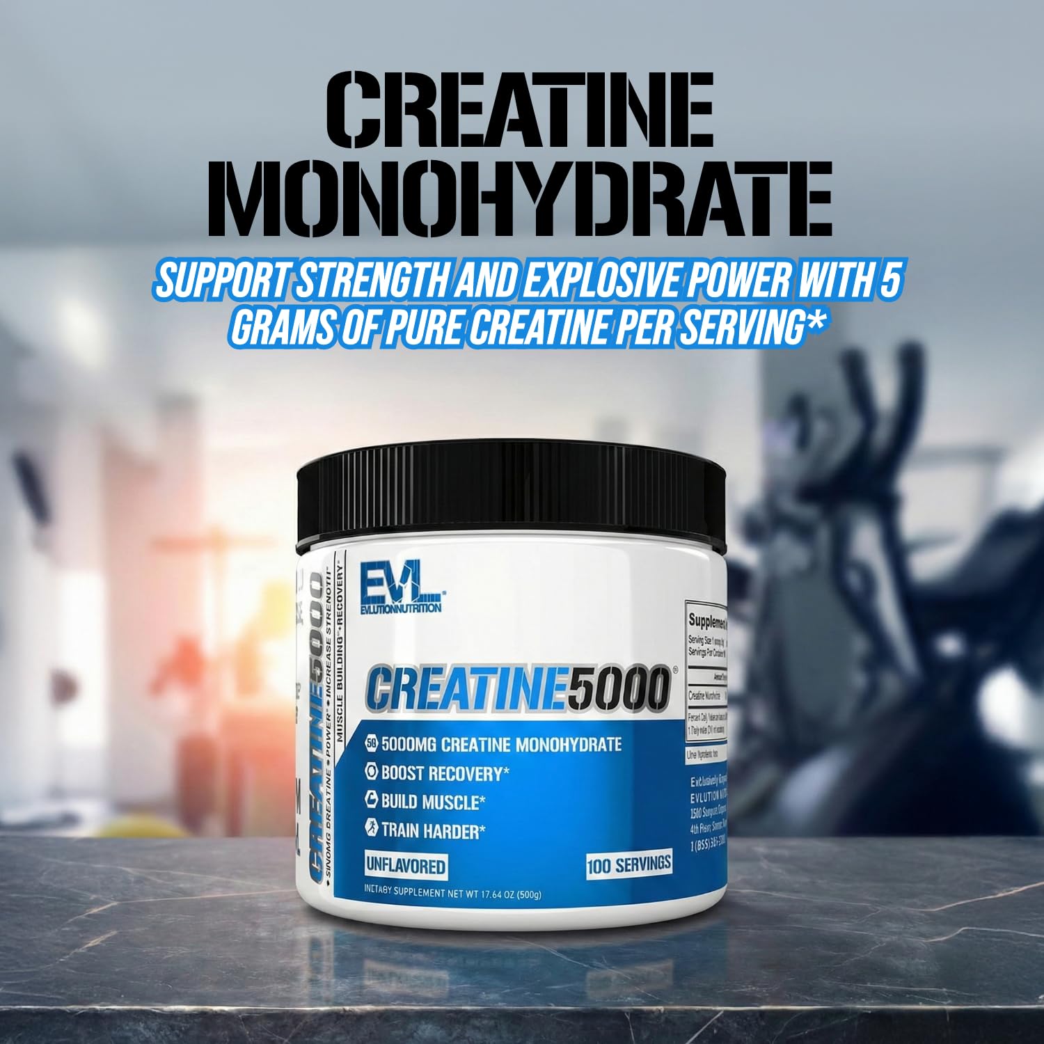EVL Creatine5000 serving scoop with powder for performance support