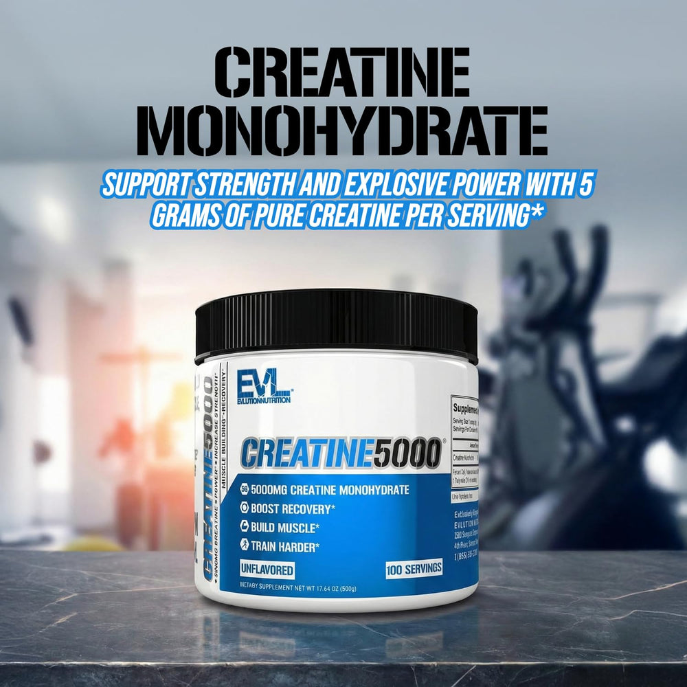 EVL Creatine5000 serving scoop with powder for performance support
