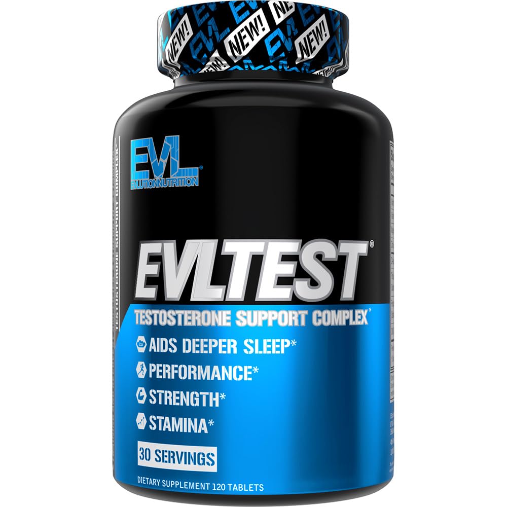 Evlution EVLTest bottle label highlights post-workout support and quality ingredients.