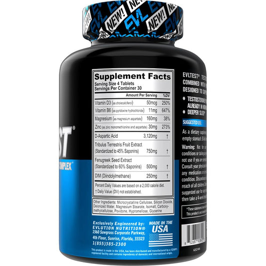Evlution EVLTest capsules pack shows convenient daily workout support.