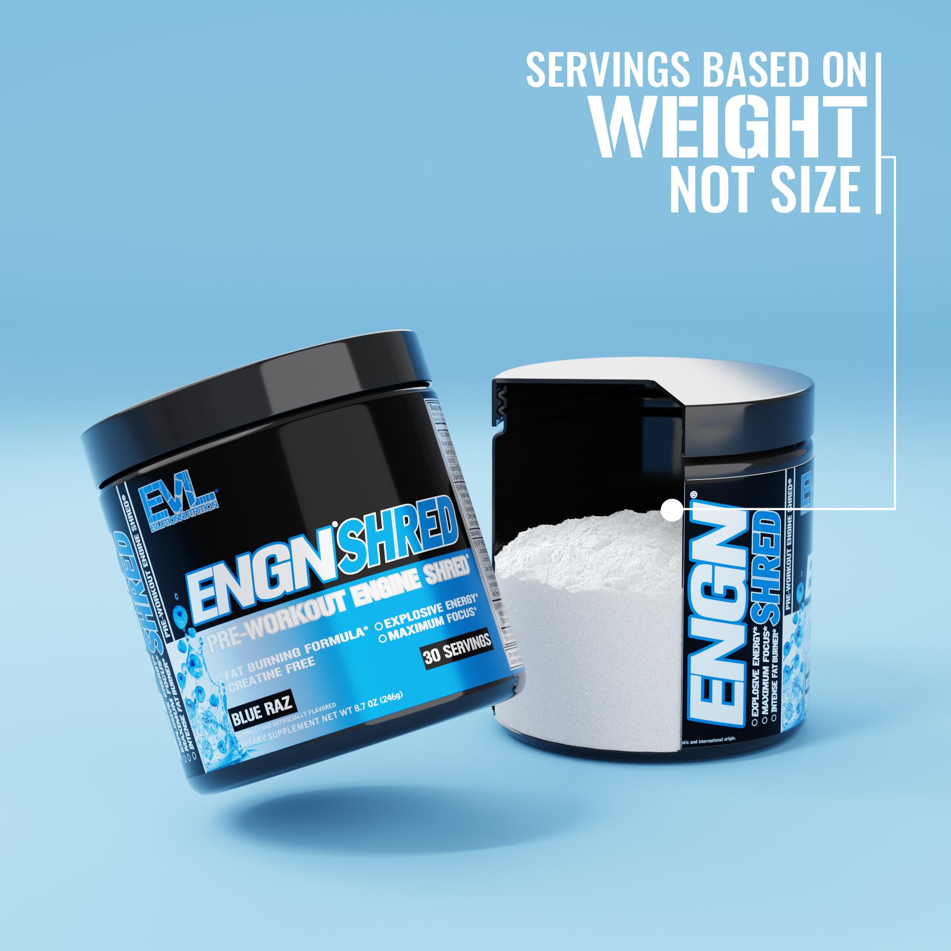 EVL Ultimate Pre Workout Blue Raz glass shows mixed drink for steady stamina during workouts.