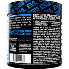 EVL Ultimate Pre Workout Blue Raz label closeup highlights key energy ingredients.