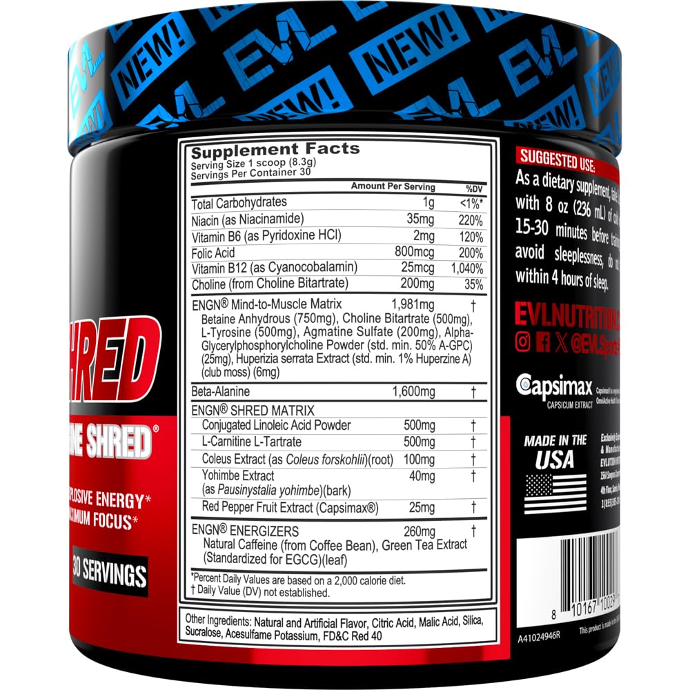 EVL Ultimate Pre Workout ingredients blend highlighting beta alanine and agmatine.