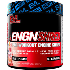 EVL Ultimate Pre Workout tub front showing lasting energy for workouts.