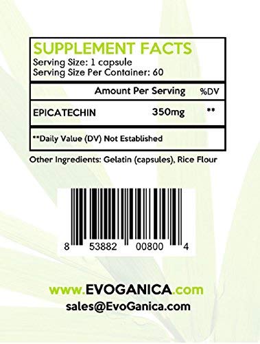 EVOGANICA Epicatechin capsules close-up highlighting lean muscle potential.