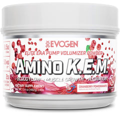 Evogen Amino K.E.M. bottle pour for Cranberry Pomegranate hydration.